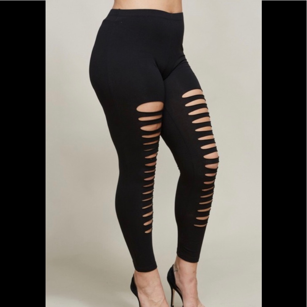 Black Slashed Leggings
